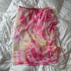 Oh Polly Pink and Yellow Tie-Dye Ruched Swim Cover-up Skirt